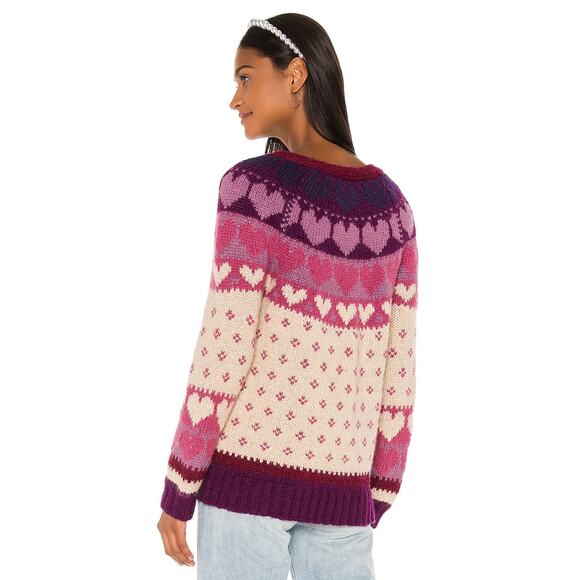 LoveShackFancy Deena Cardigan Sweater Prune heart flower wool alpaca size small - Picture 3 of 14